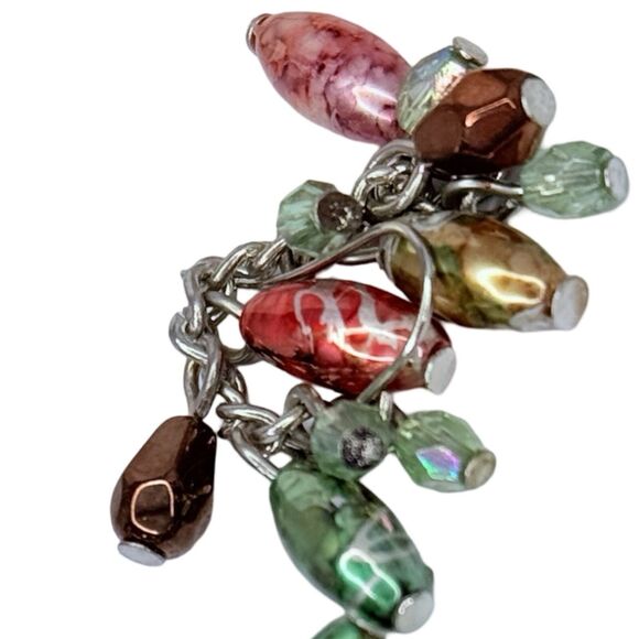Multi-Colored Art Glass Beaded Cluster Dangle Earrings 2" Silver Tone Boho - Picture 8 of 9